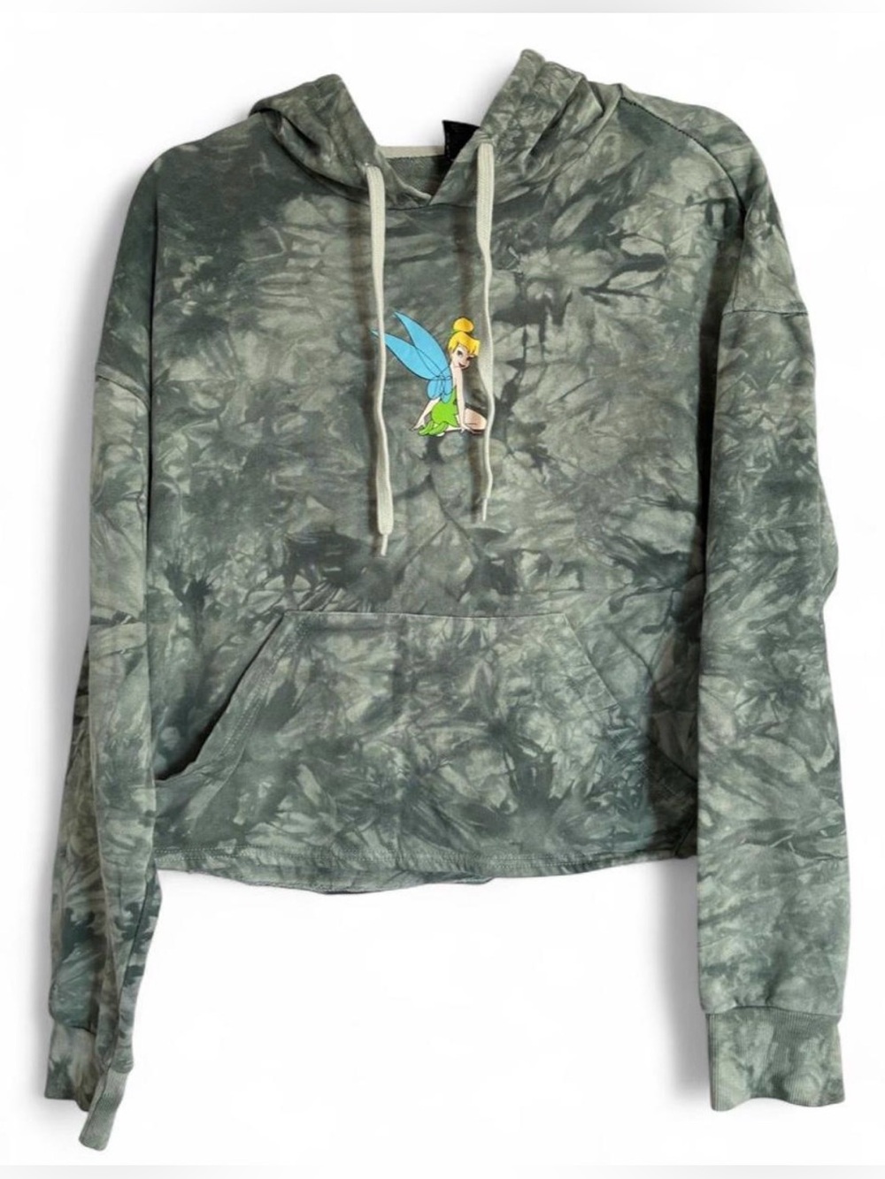 Disney Tinkerbell Tie Dye Green Cropped Hoodie With Fairy Wings Women’s Medium